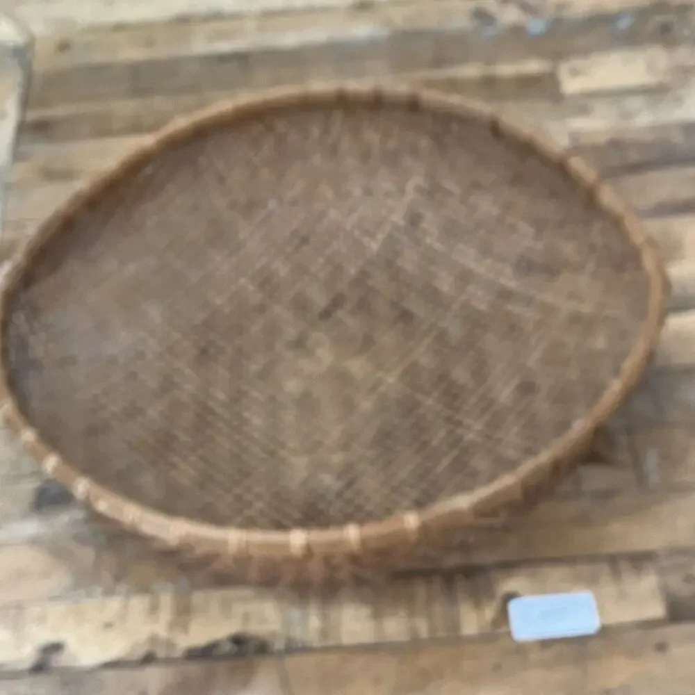 Vintage Hand Woven Delicate Woven Bottom Wicker Winnowing Basket 17